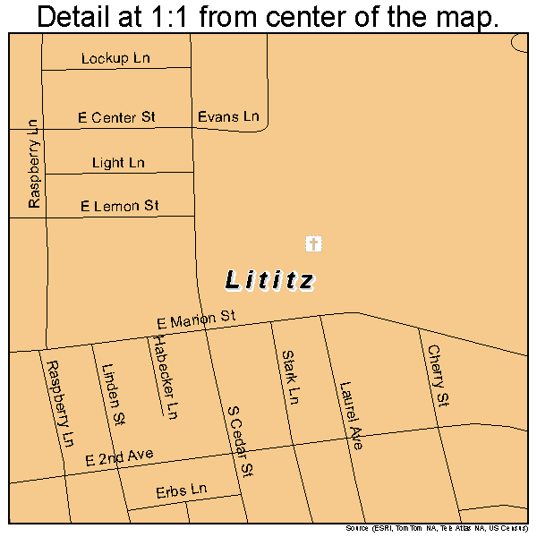 Lititz, Pennsylvania road map detail