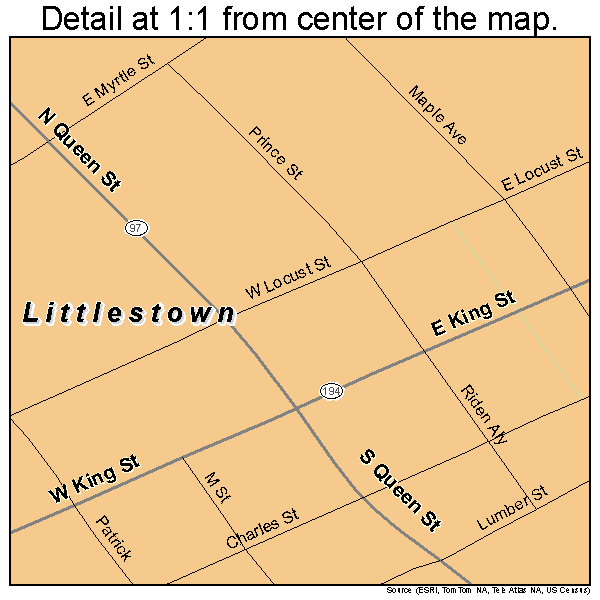 Littlestown, Pennsylvania road map detail