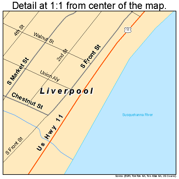 Liverpool, Pennsylvania road map detail