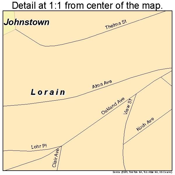 Lorain, Pennsylvania road map detail