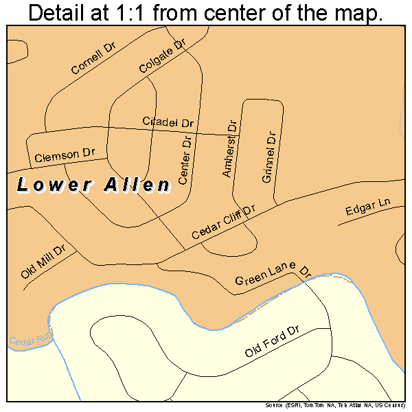 Lower Allen, Pennsylvania road map detail