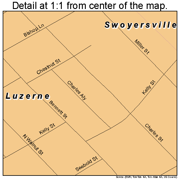 Luzerne, Pennsylvania road map detail