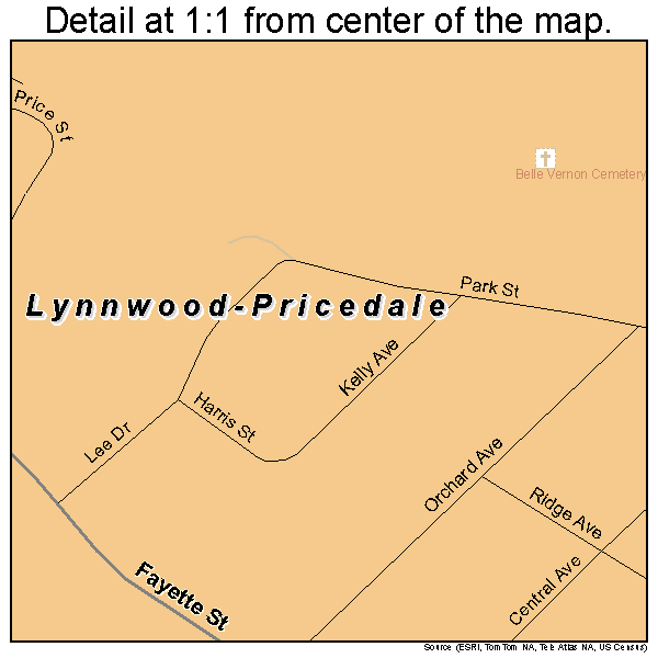 Lynnwood-Pricedale, Pennsylvania road map detail