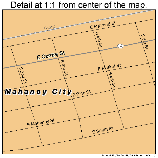 Mahanoy City, Pennsylvania road map detail