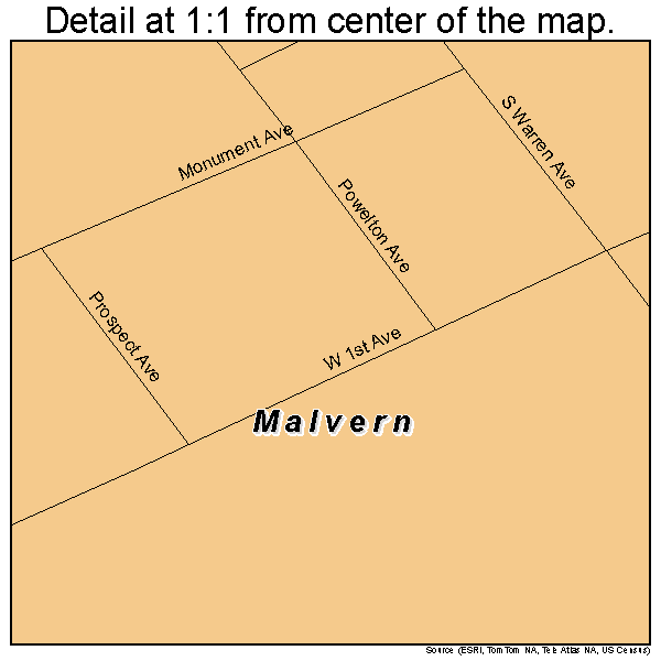 Malvern, Pennsylvania road map detail