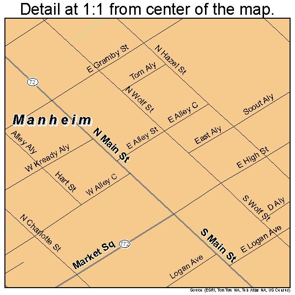 Manheim, Pennsylvania road map detail