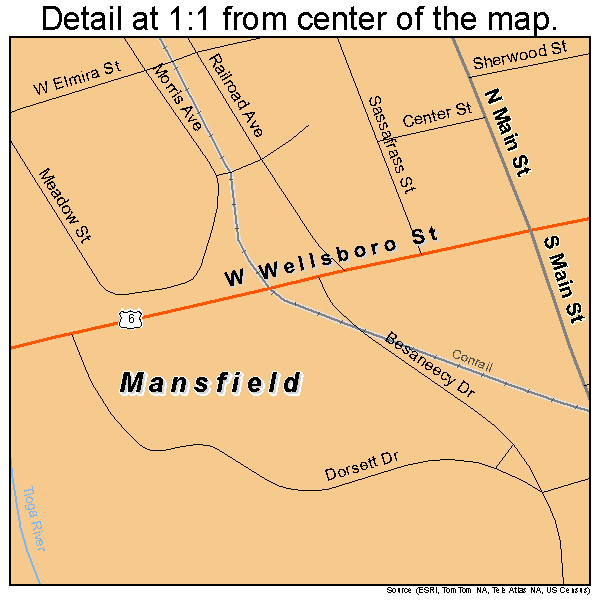 Mansfield, Pennsylvania road map detail