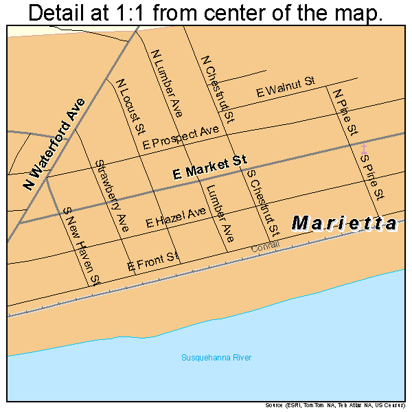 Marietta, Pennsylvania road map detail