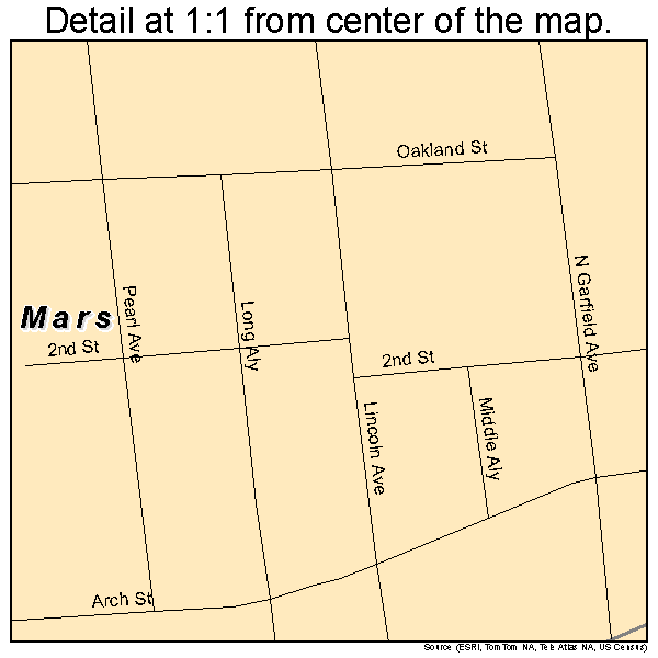 Mars, Pennsylvania road map detail