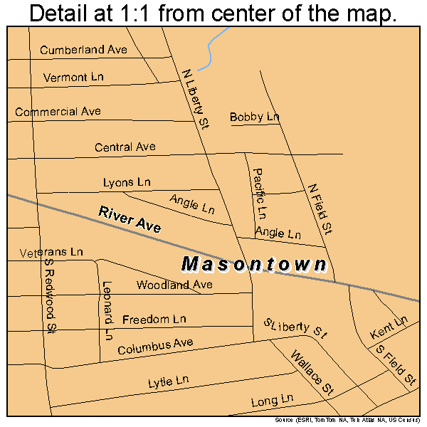 Masontown, Pennsylvania road map detail