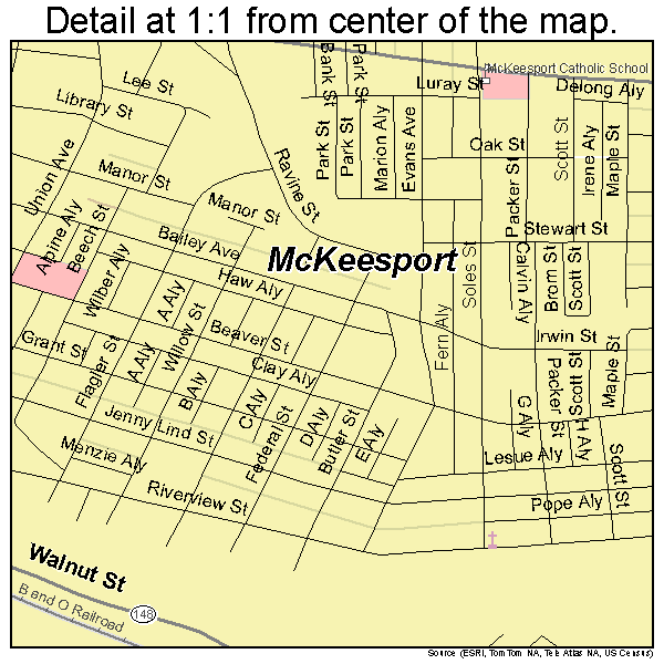 McKeesport, Pennsylvania road map detail
