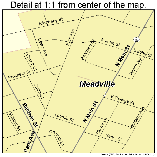 Meadville, Pennsylvania road map detail