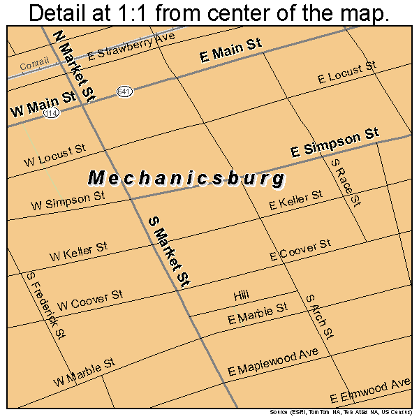 Mechanicsburg, Pennsylvania road map detail