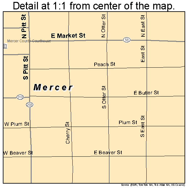 Mercer, Pennsylvania road map detail