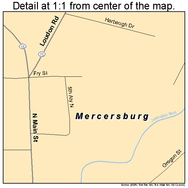 Mercersburg, Pennsylvania road map detail