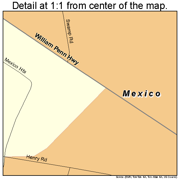 Mexico, Pennsylvania road map detail