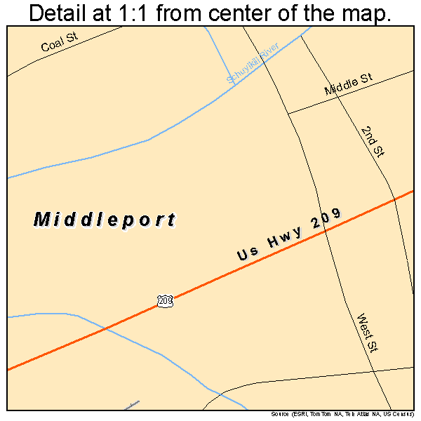 Middleport, Pennsylvania road map detail