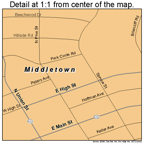 Middletown, Pennsylvania road map detail