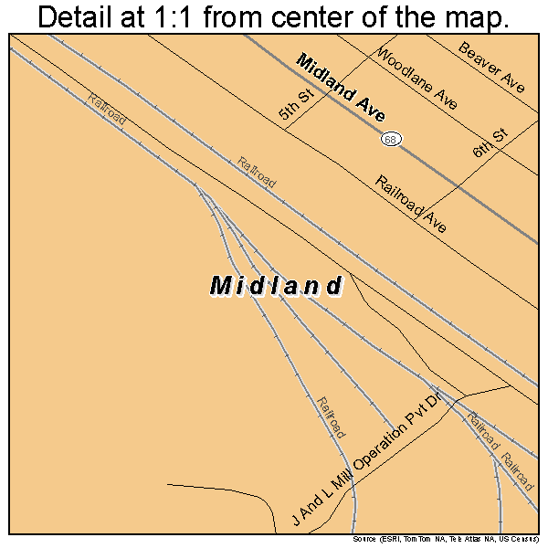 Midland, Pennsylvania road map detail