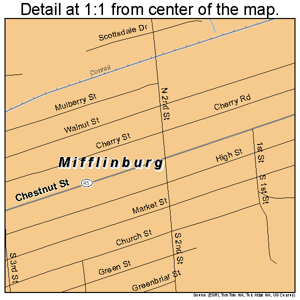 Mifflinburg, Pennsylvania road map detail
