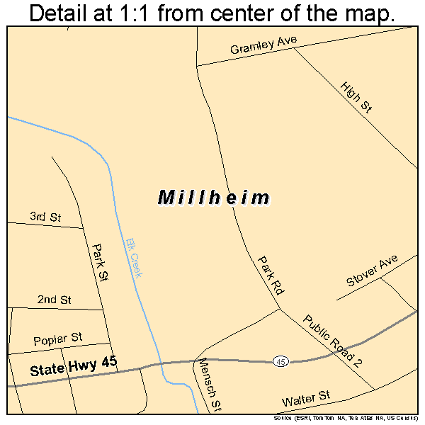 Millheim, Pennsylvania road map detail
