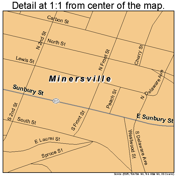 Minersville, Pennsylvania road map detail