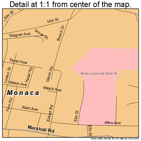 Monaca, Pennsylvania road map detail