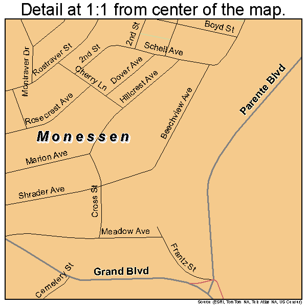 Monessen, Pennsylvania road map detail