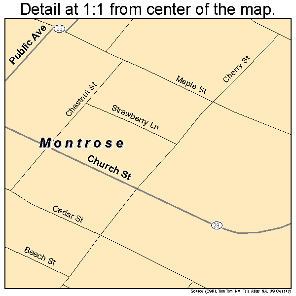 Montrose, Pennsylvania road map detail