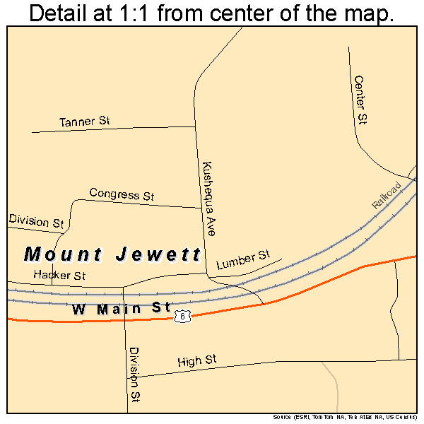 Mount Jewett, Pennsylvania road map detail