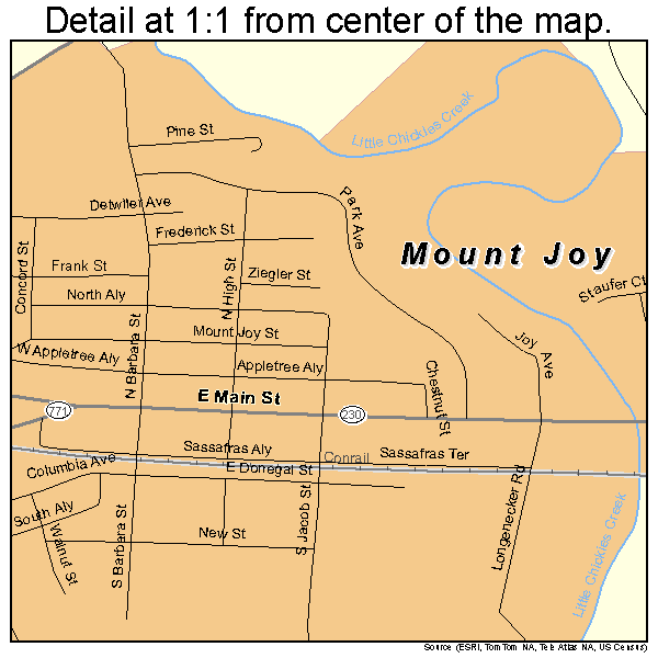 Mount Joy, Pennsylvania road map detail