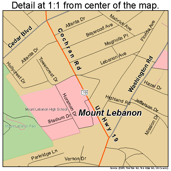 Mount Lebanon, Pennsylvania road map detail