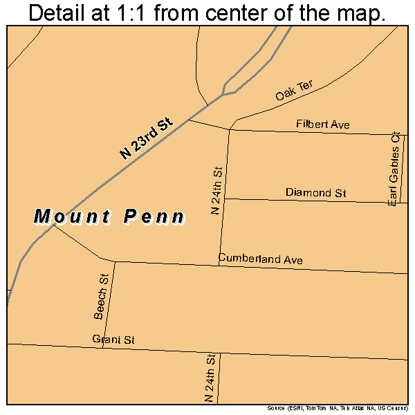 Mount Penn, Pennsylvania road map detail