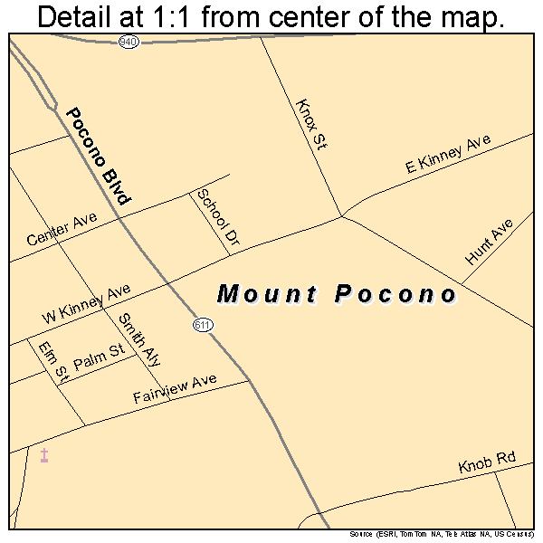 Mount Pocono, Pennsylvania road map detail