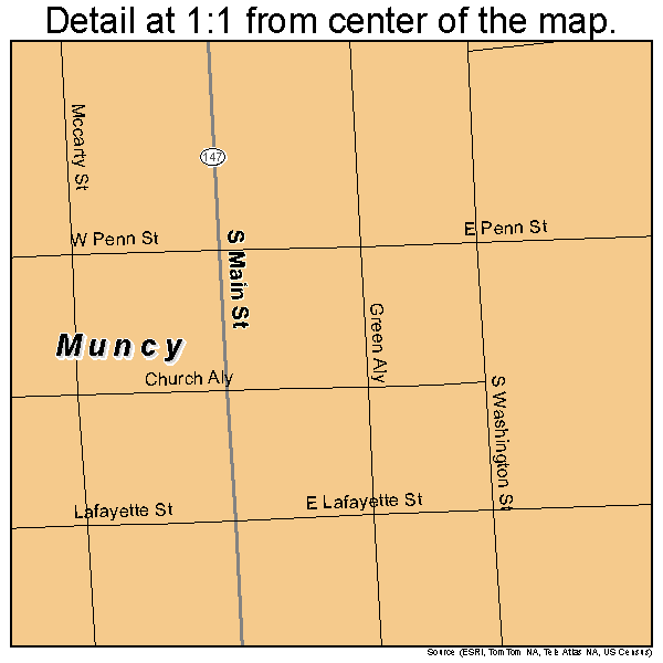 Muncy, Pennsylvania road map detail