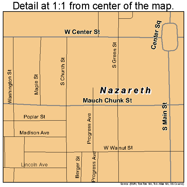 Nazareth, Pennsylvania road map detail