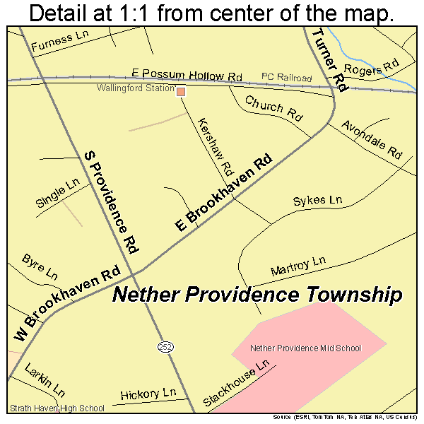 Nether Providence Township, Pennsylvania road map detail