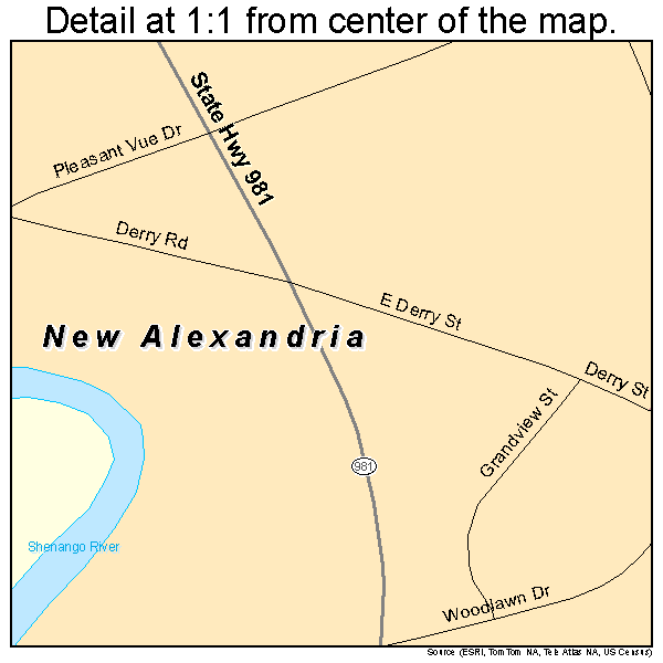 New Alexandria, Pennsylvania road map detail