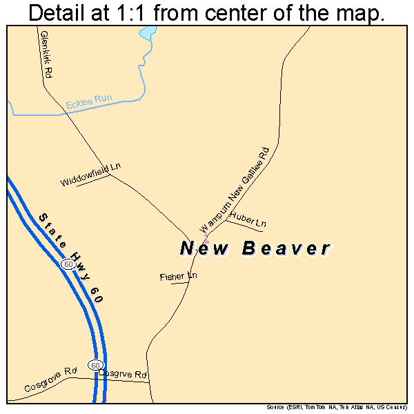 New Beaver, Pennsylvania road map detail