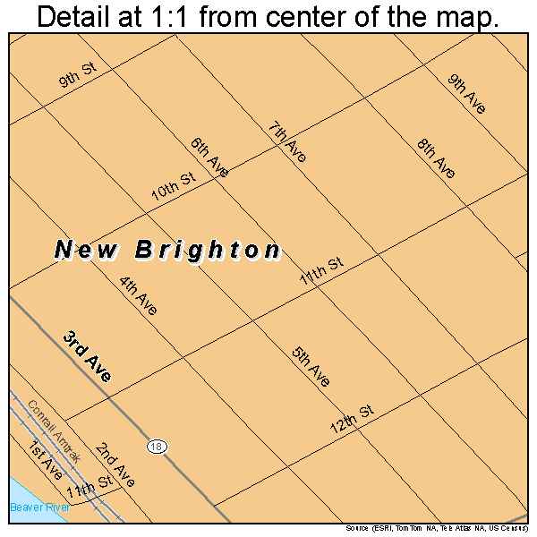 New Brighton, Pennsylvania road map detail