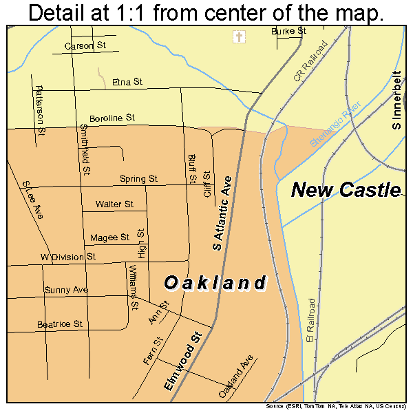 New Castle, Pennsylvania road map detail