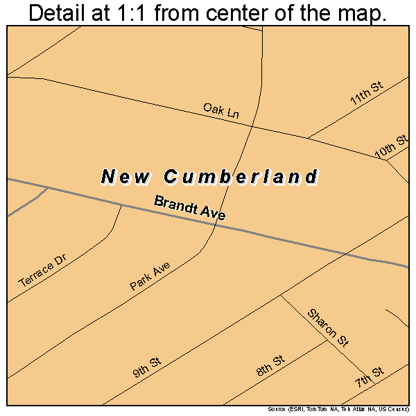 New Cumberland, Pennsylvania road map detail