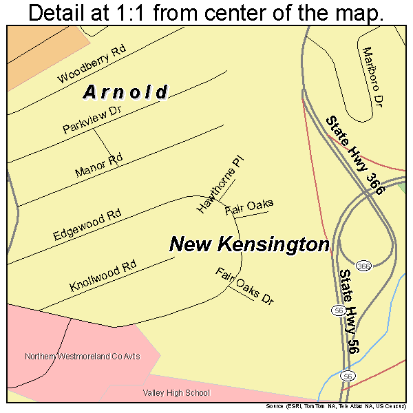 New Kensington, Pennsylvania road map detail