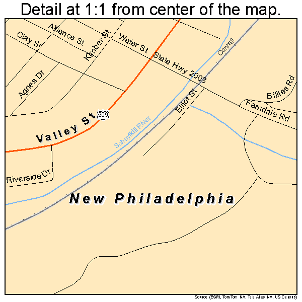New Philadelphia, Pennsylvania road map detail