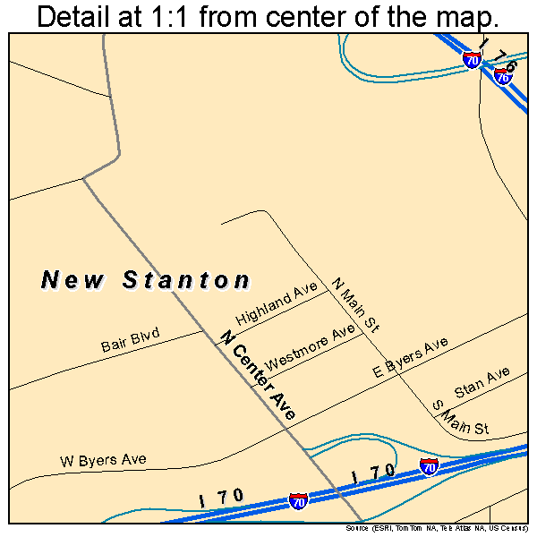 New Stanton, Pennsylvania road map detail