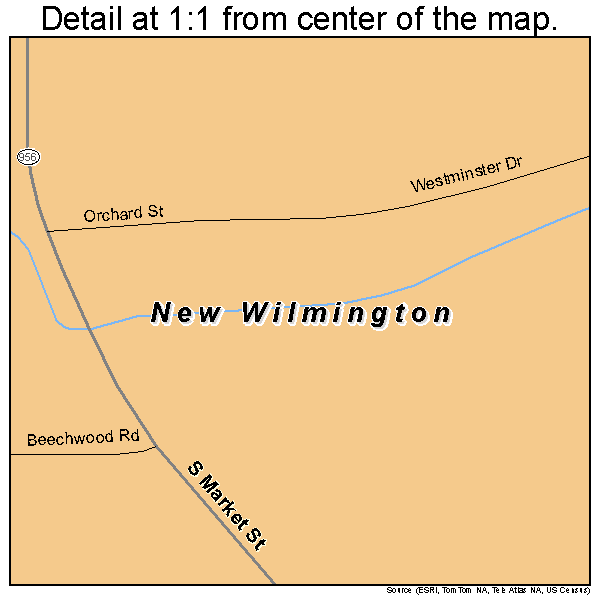 New Wilmington, Pennsylvania road map detail