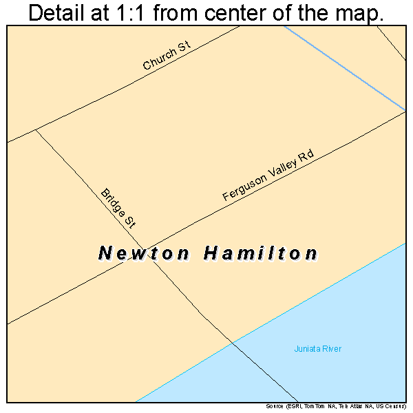 Newton Hamilton, Pennsylvania road map detail
