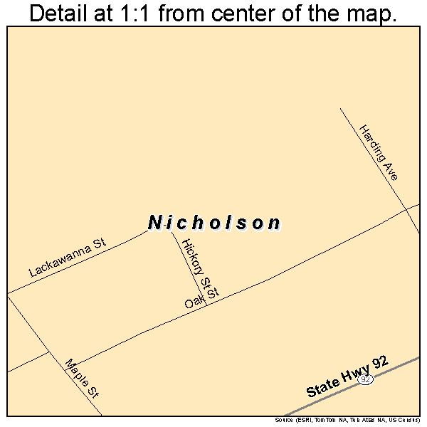Nicholson, Pennsylvania road map detail