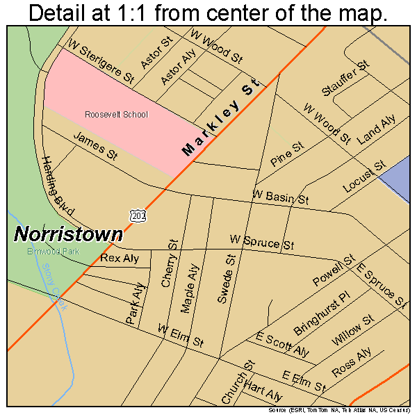 Norristown, Pennsylvania road map detail