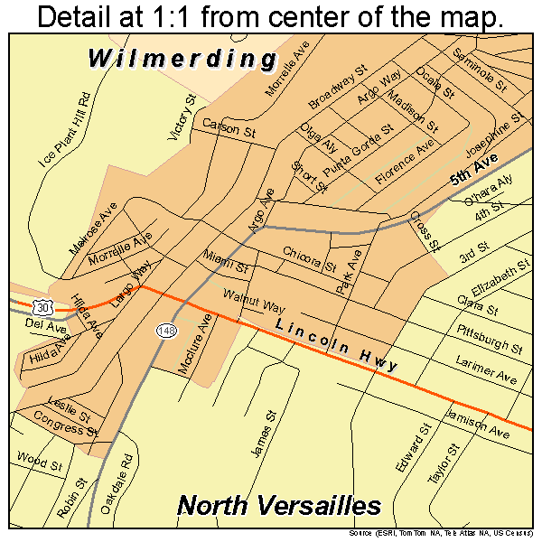 North Versailles, Pennsylvania road map detail